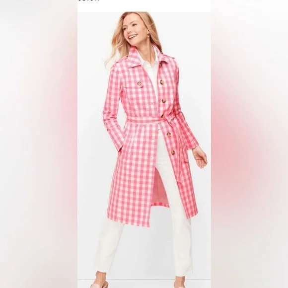 Ann Taylor Pink Checkered Trench Coat - Picture 1 of 2